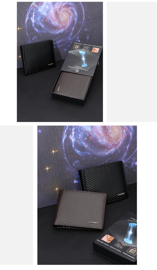 Carbon Fiber Magnetic Closure RFID Protected Mandu Branded Original Leather Wallet with Branded Gift Box