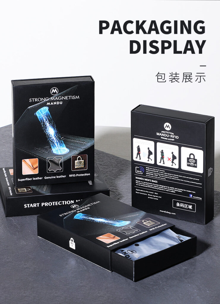 Carbon Fiber Magnetic Closure RFID Protected Mandu Branded Original Leather Wallet with Branded Gift Box