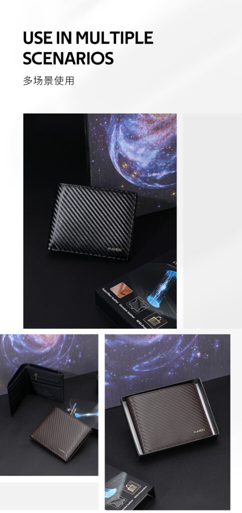 Carbon Fiber Magnetic Closure RFID Protected Mandu Branded Original Leather Wallet with Branded Gift Box