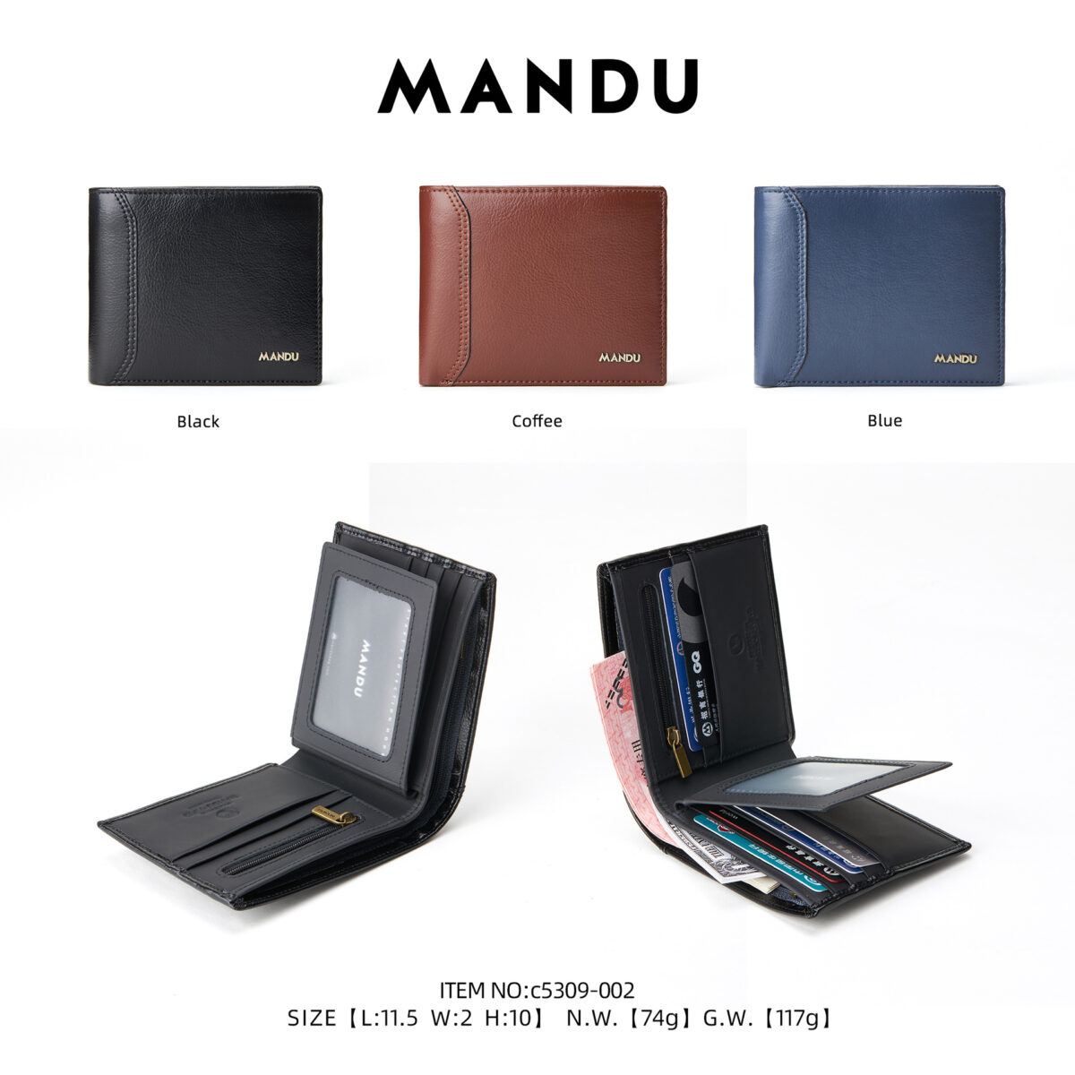 Mandu Branded Premium Quality Genuine Leather Wallet (RFID) with Branded Gift Box