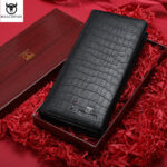 BULLCAPTAIN Authentic Branded Ultra Premium Quality Crocodile Pattern Genuine Leather Long Wallet
