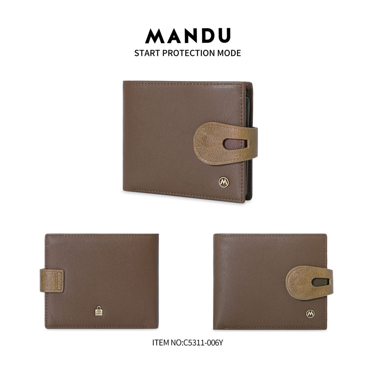 RFID Protected Snap Button Closure Mandu Branded Original Leather Wallet with Branded Gift Box Brand: Mandu