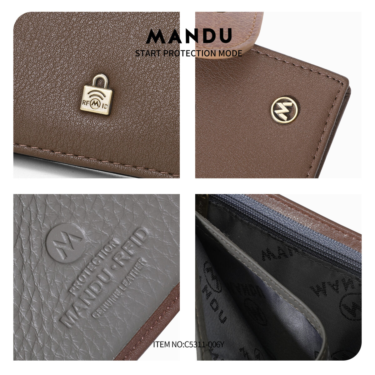 RFID Protected Snap Button Closure Mandu Branded Original Leather Wallet with Branded Gift Box Brand: Mandu