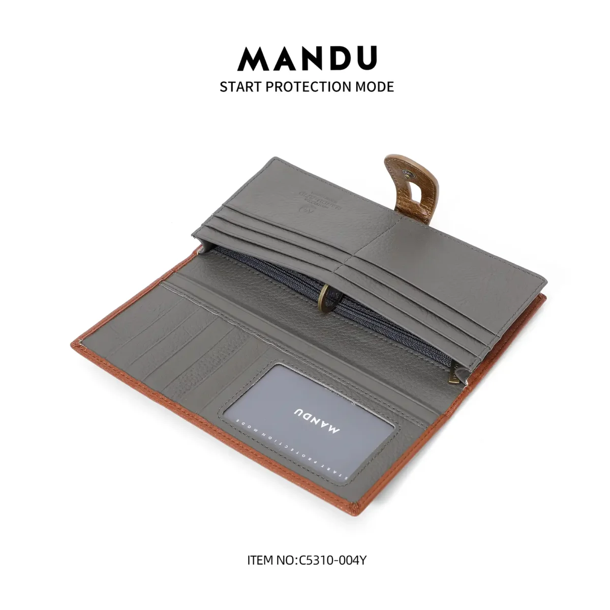 RFID Protected Mandu Branded Premium Quality Genuine Leather Long Wallet with Branded Gift Box