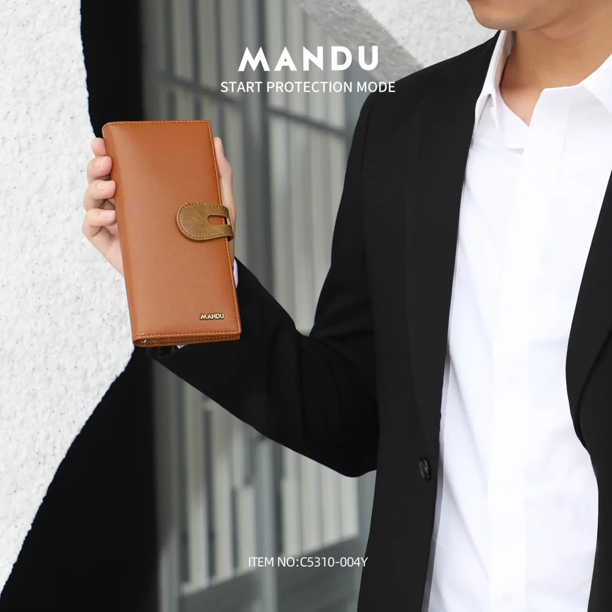 RFID Protected Mandu Branded Premium Quality Genuine Leather Long Wallet with Branded Gift Box