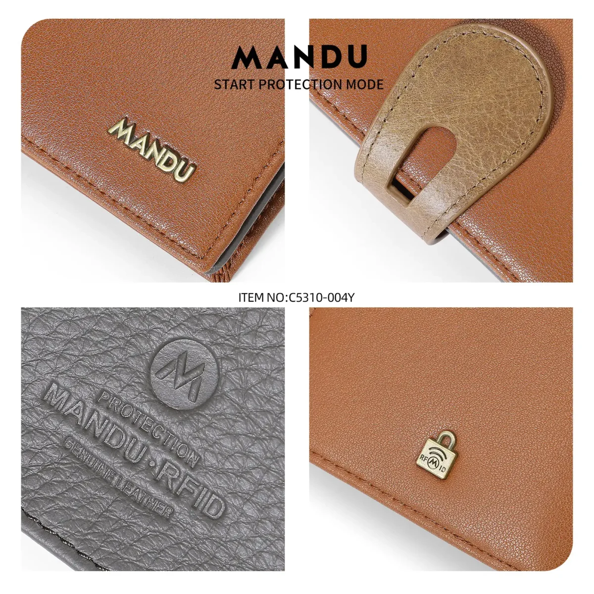 RFID Protected Mandu Branded Premium Quality Genuine Leather Long Wallet with Branded Gift Box