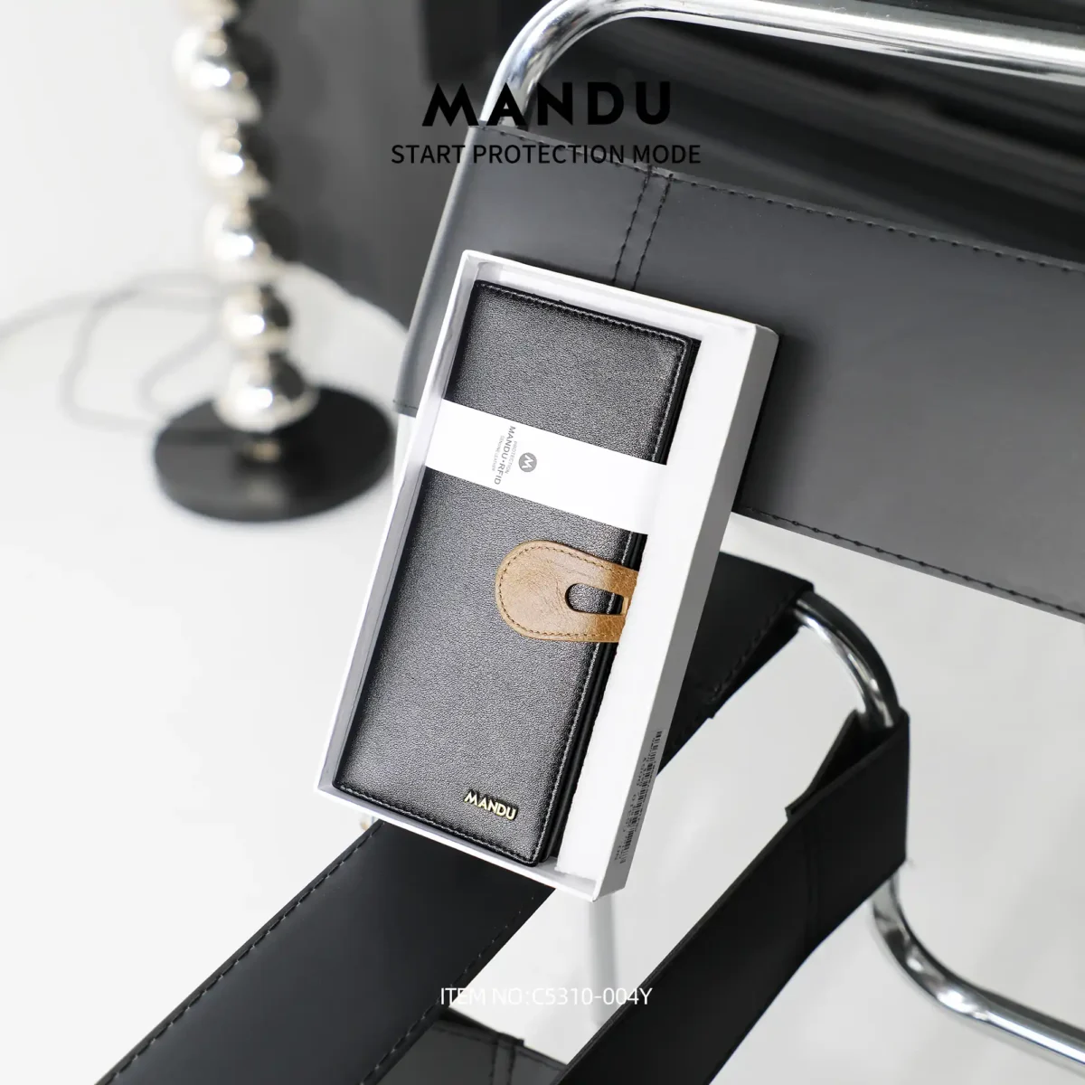 RFID Protected Mandu Branded Premium Quality Genuine Leather Long Wallet with Branded Gift Box