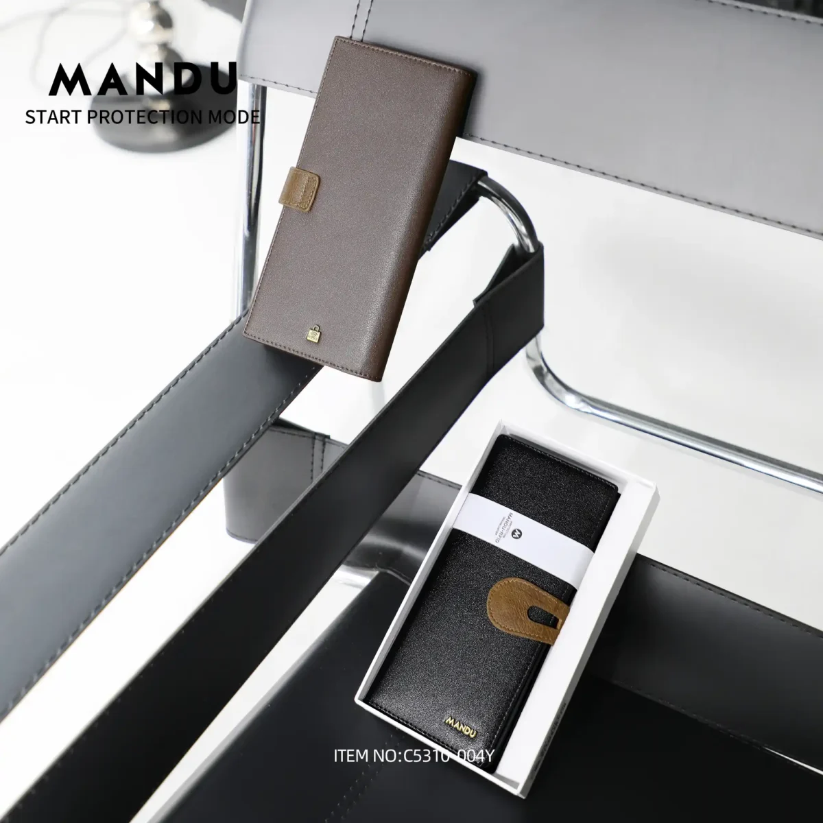 RFID Protected Mandu Branded Premium Quality Genuine Leather Long Wallet with Branded Gift Box