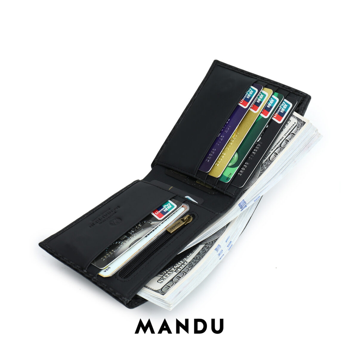 Carbon Fiver Magnetic Closure RFID Protected Mandu Branded Original Leather Wallet with Branded Gift Box