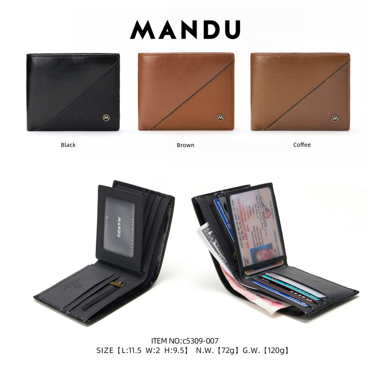 RFID Protected Mandu Branded Premium Leather Wallet with Gift Box