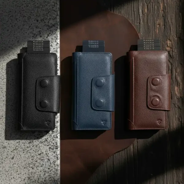 Premium Genuine Leather Long Wallet with Metal Card Holder – Slim, Secure & Multifunctional